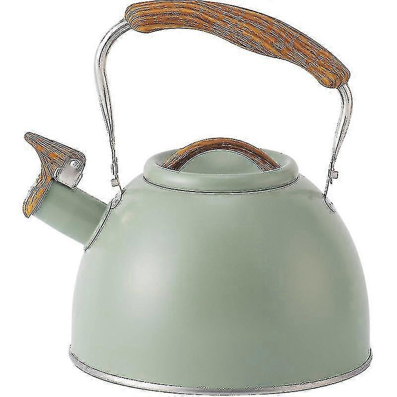 Stove Top Whistling Kettle, Stainless Steel Tea Kettle Teapot With Wood Pattern Folding Handle For Gas Stove Induction, 3l A-YUHAO