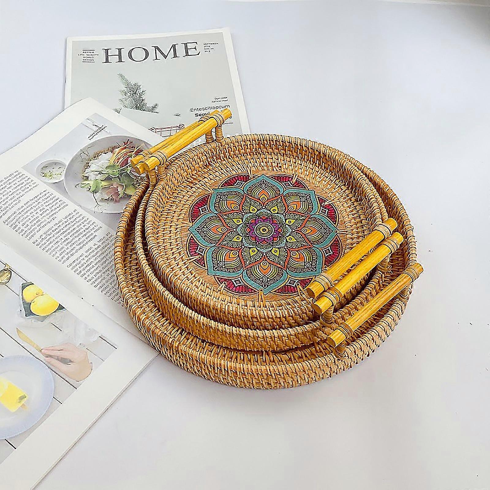 Rattan Storage Tray Wicker Baskets Bread Fruit Food Breakfast Display Box 1 Pc