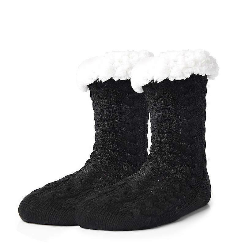 Floor Socks Fluffy Fleece Lined BLACK