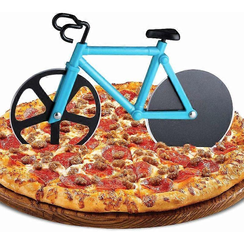 Bicycle Pizza Cutter, Stainless Steel Pizza Cutter Fun Pizza Roller in Non-Stick Coating, Double Pizza Cutter with Sharp Wheel and Holder for Christma