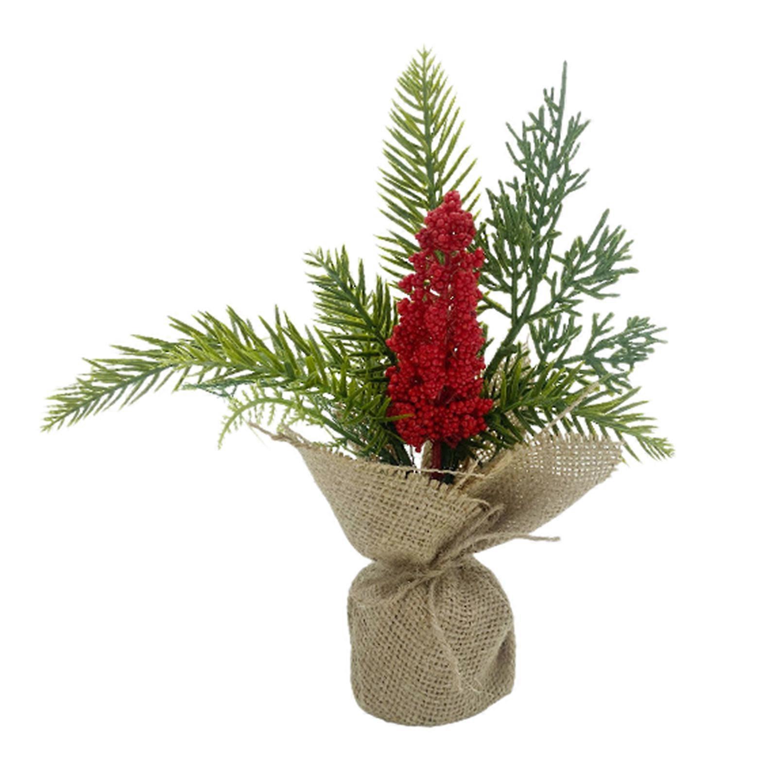 Mini Christmas Tree with Berries Small Table Top Christmas Tree Artificial Bouquet Holiday Decor for Office Room Desktop