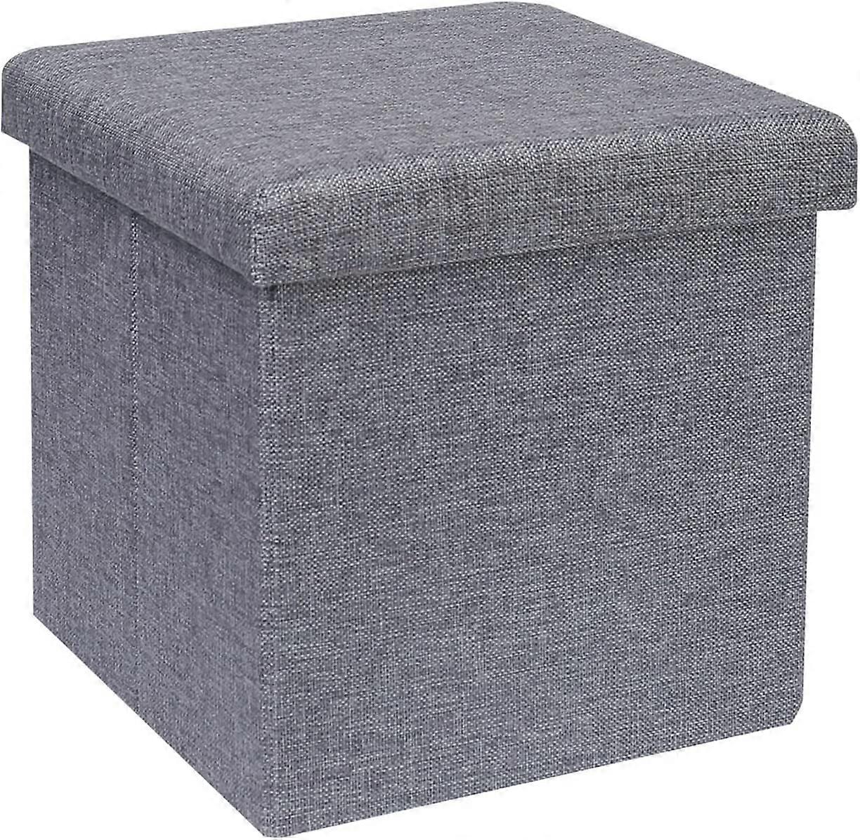 Grey Small Ottoman Storage Box with Lid,Stool with Storage,11.8"