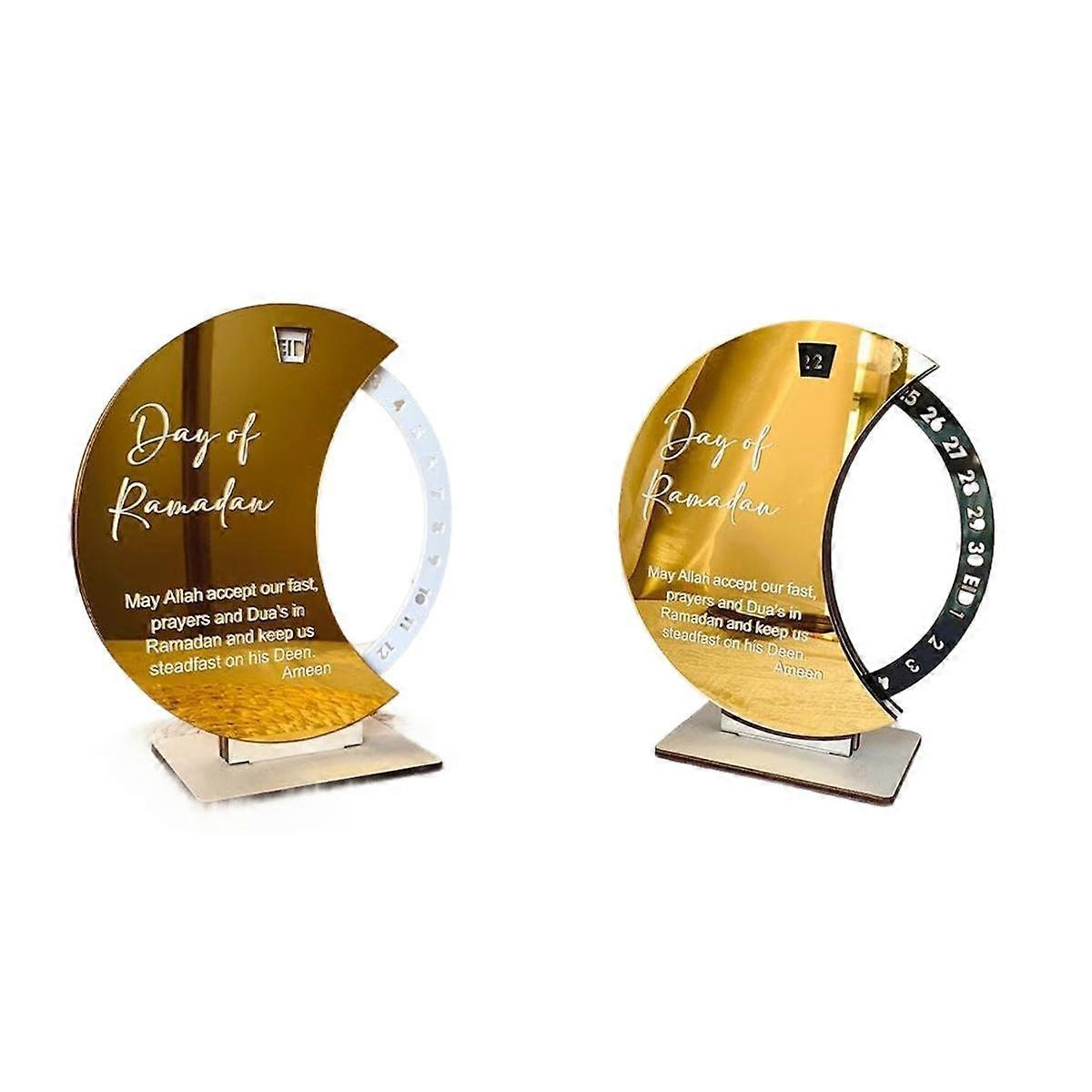 Ramadan Calendar, Ramadan Countdown Mubarak Acrylic Moon Ornament Ramadan Table Decoration,Gold & S