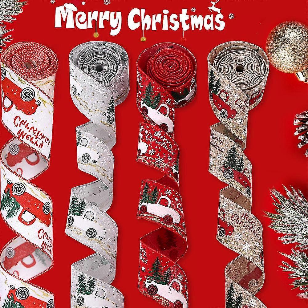 Christmas Ribbon, For Gift Wrapping Wreath Bows Decor, Rustic Fabric Ribbons Holiday Party Decor