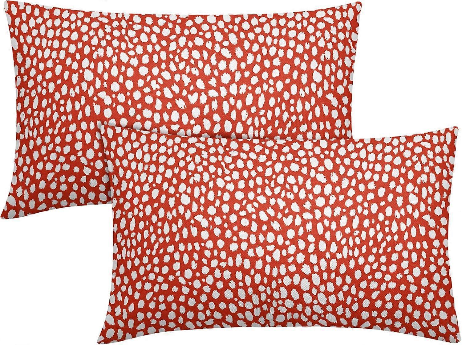 コーラルピンククリームドットランバー枕カバー12x20インチ自由奔放に生きるデザインポルカドットスロー枕カバー2つのモダンなトレンディなプリント枕カバーコットンリネンのセット