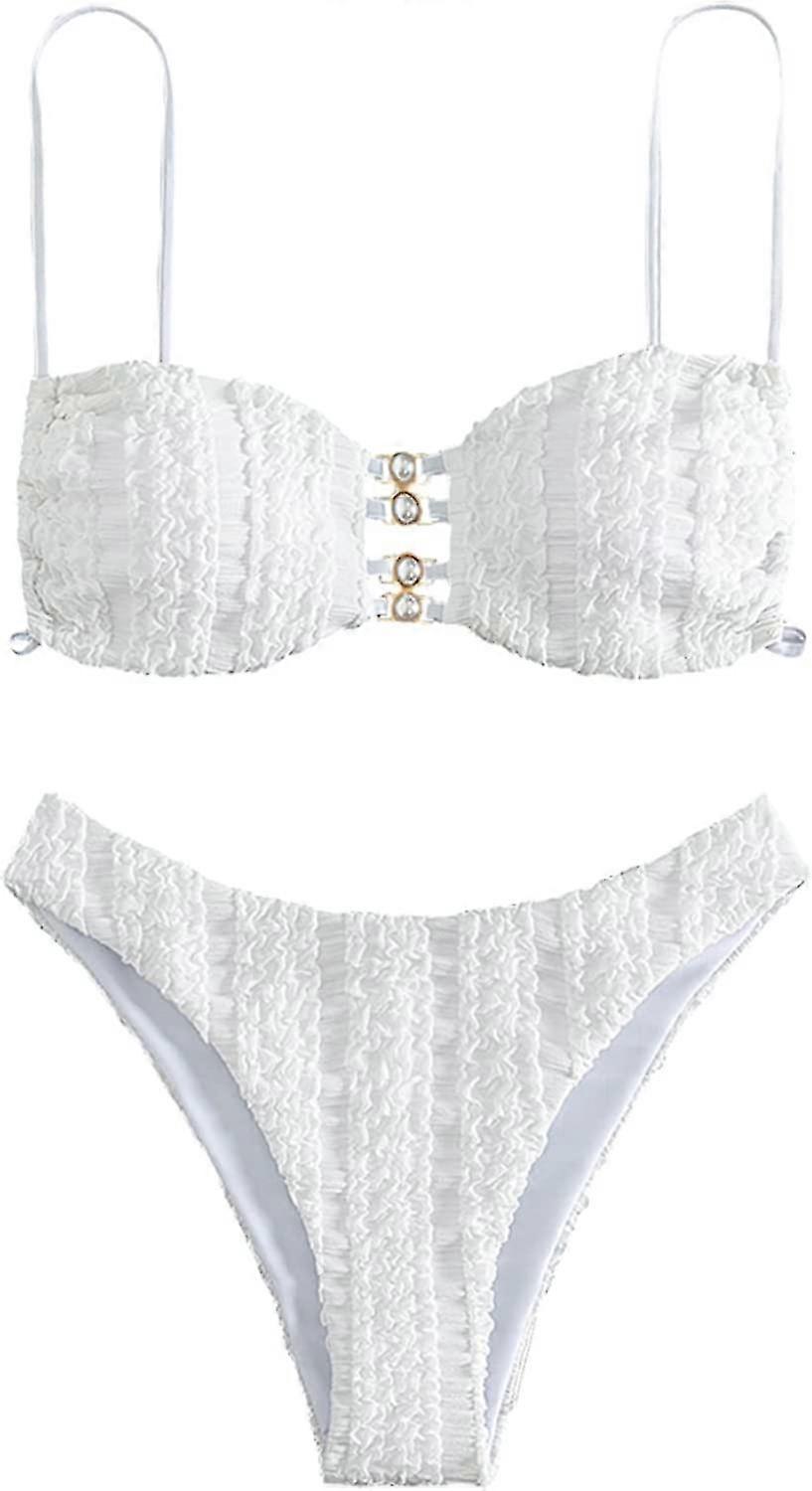 Women's 2 Piece Set Pearls Link Swimwear Sleeveless Backless Bikini Swimsuit