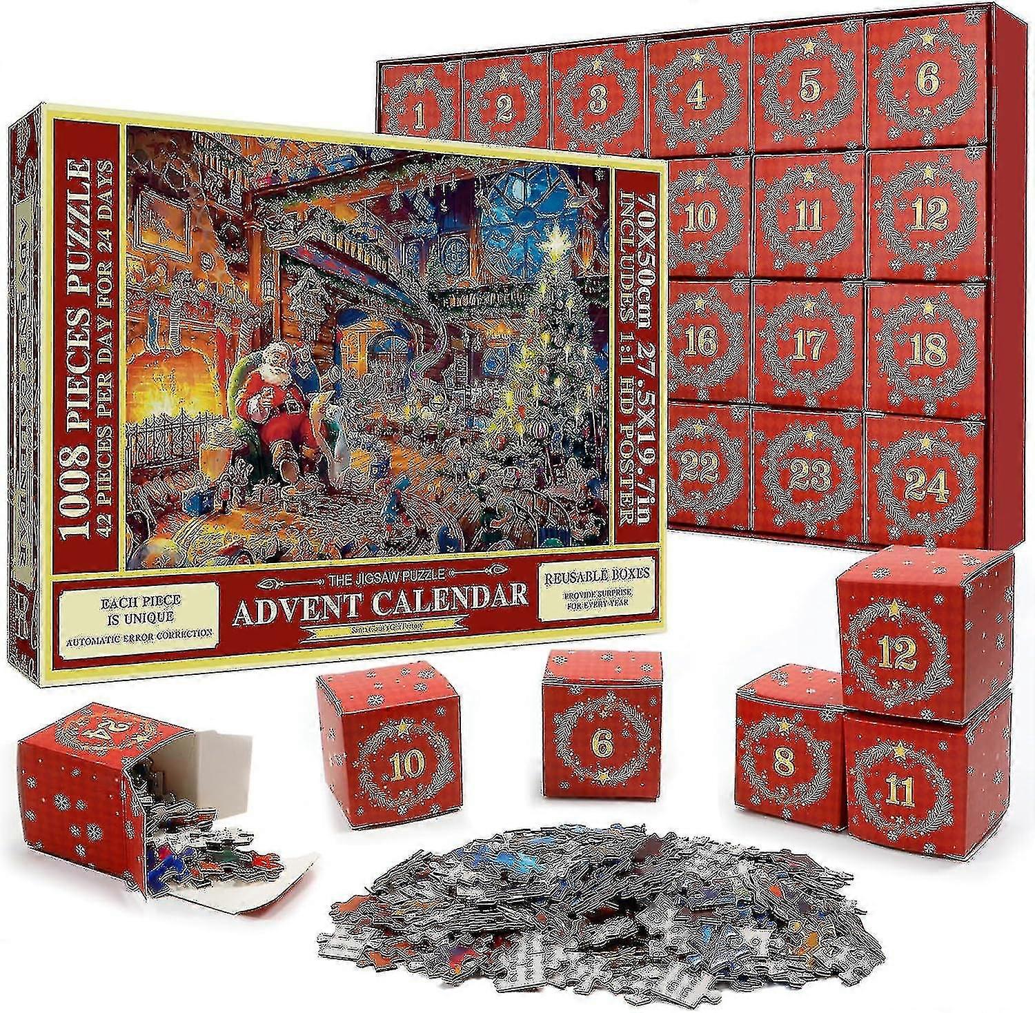 Puzzle Adventný kalendár 2023, 1008 dielikov Puzzle 24 dní Vianočné odpočítavanie Adventné kalendáre, nápad na vianočný darček pre deti Dospelí
