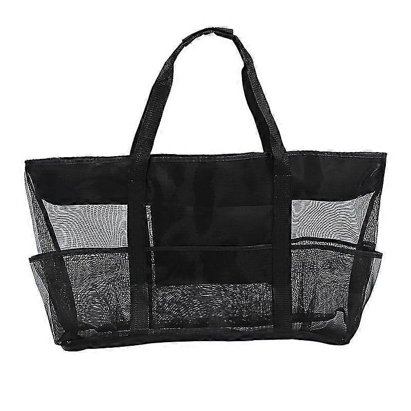 Large Capacity Mesh Swimming Bag Foldable Portable Multiple Pockets Mesh Storage Handbag