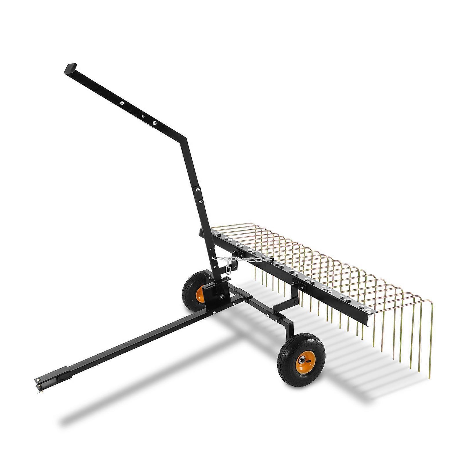 Tow Behind Dethatcher, 60-inch Tow Dethatcher with 24 Steel Tines, Lawn Dethatcher Rake for ATV or Mower, with Lift Handle