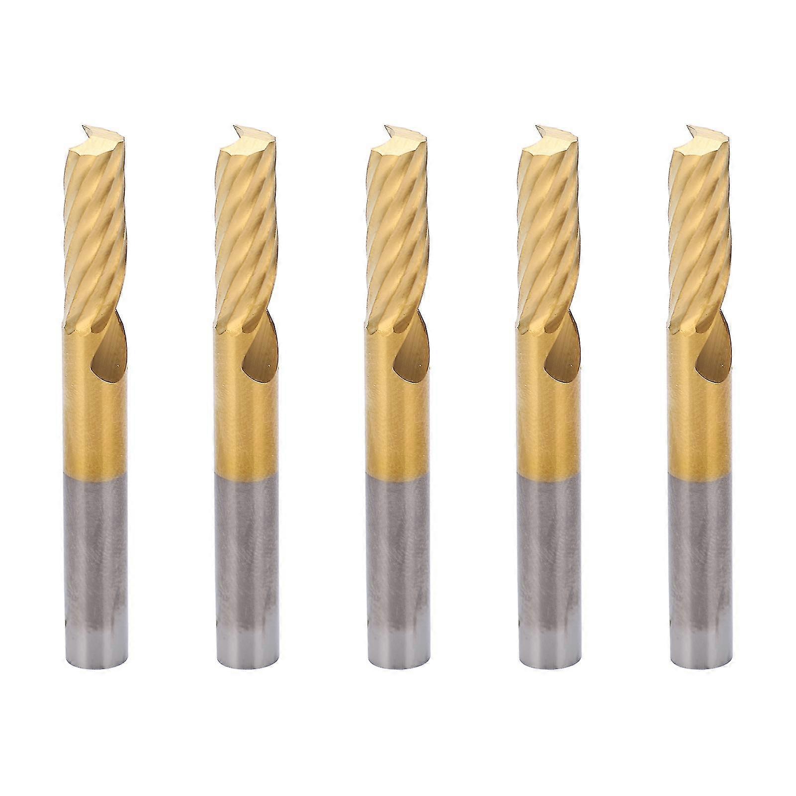 CNC End Mills Single Flute Spiral 6x17x50mm High Speed Steel Bits with Titanium Coating 5PCS Set