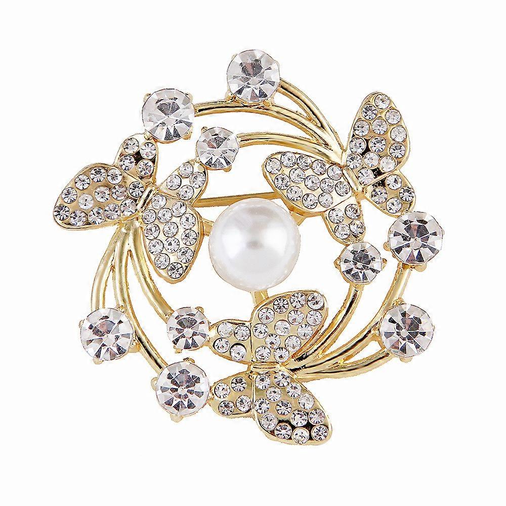 Parel broche diamant slinger drie vlinders