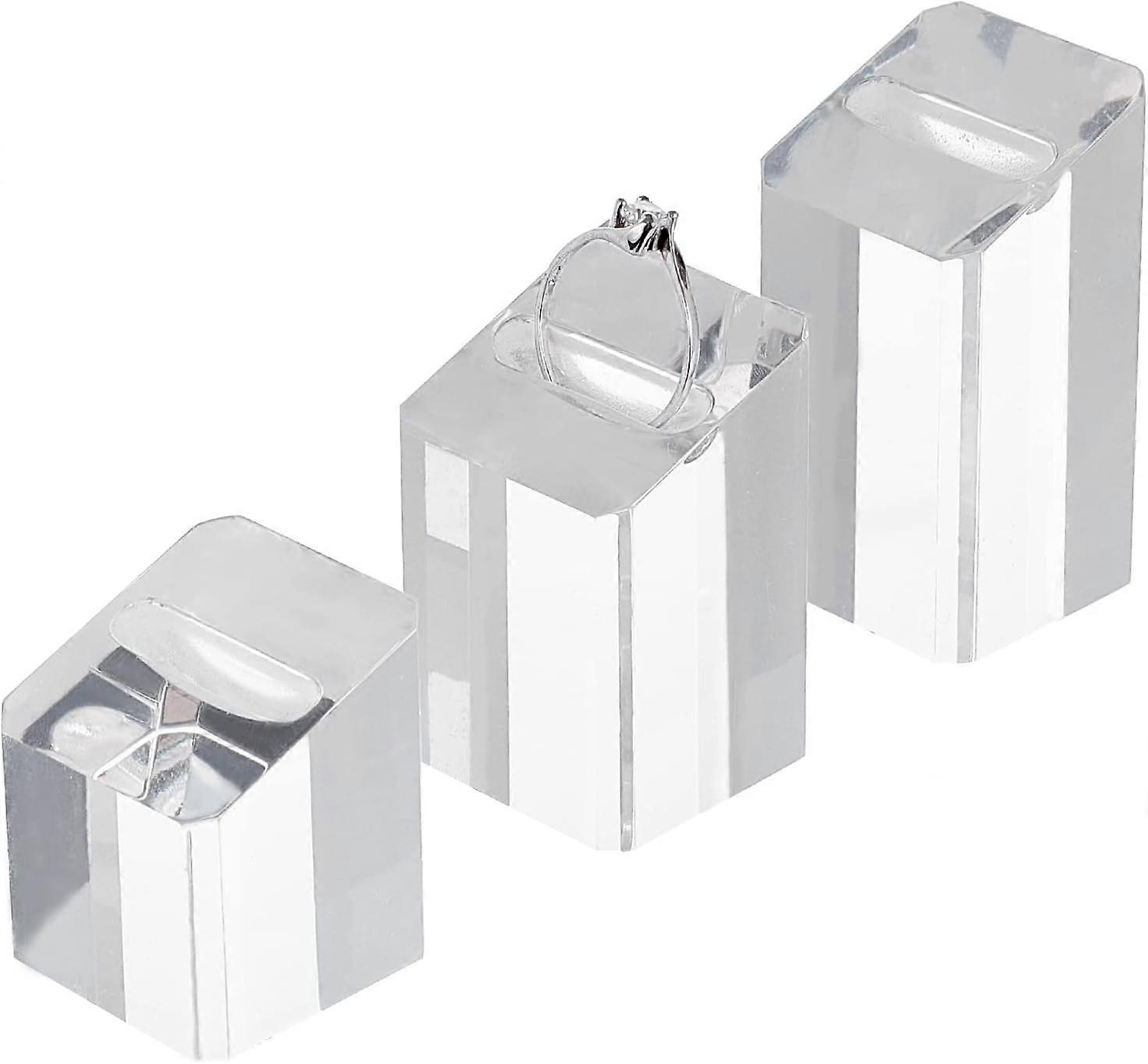 3 Pcs Clear Acrylic Rings Display Stands (3 Heights: 3.5 & 4.6 & 5.5 cm) Square Base Ring Organizer Ring Showcase Display Holder Ring Shiny Blocks for