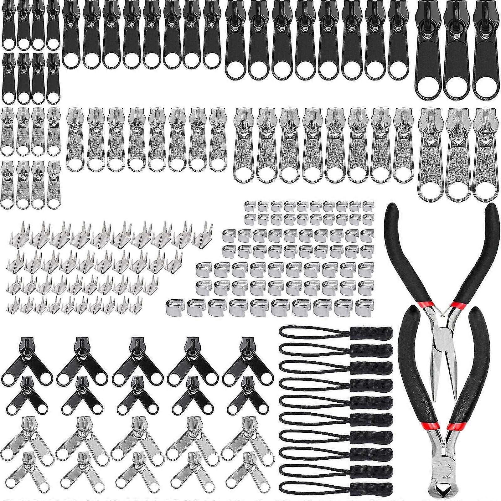 194 Pcs Zipper Repair Kit, Replacement Zip Slider Zipper Replacement With 2 Mini Pliers, For Garmen