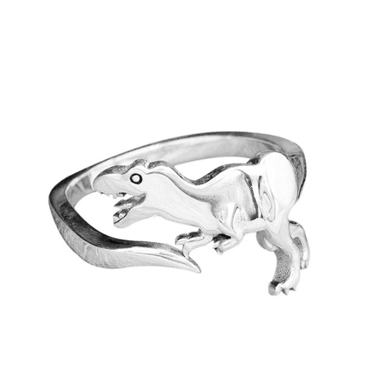 Anillo de dinosaurio Antiguo dragón plateado