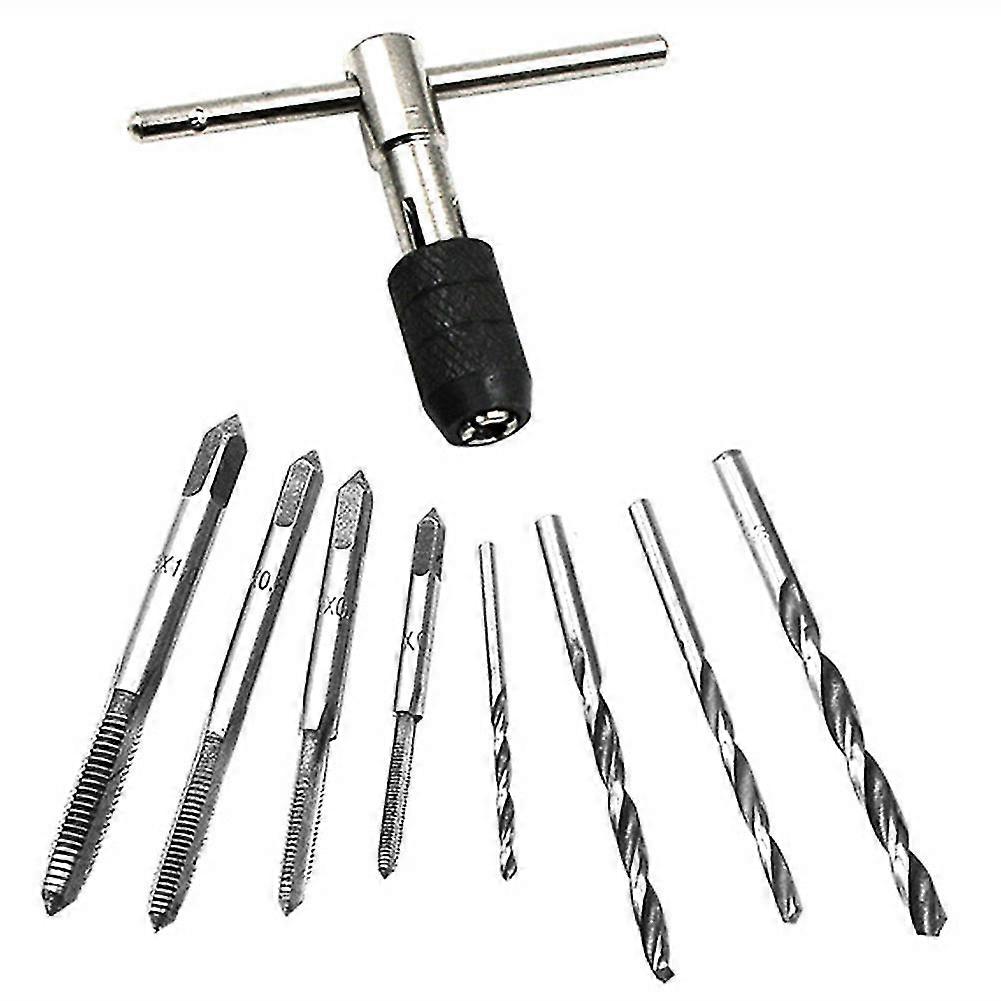 9pcs Hand Tap Set Screws Thread Taps T- Wrench Reamer M3-m6 Twist Drill Bit