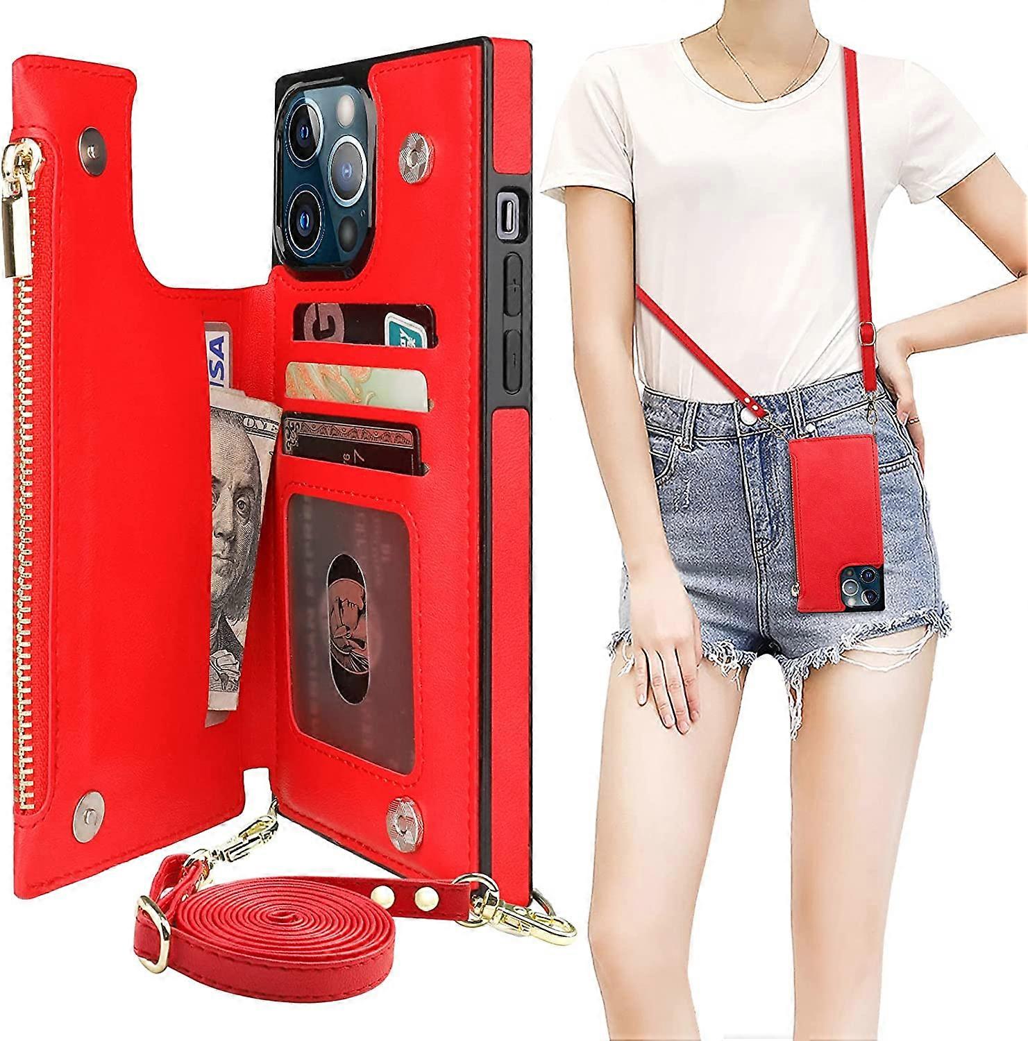 Crossbody Wallet Case for iPhone 13 Pro Max with RFID Blocking Card Slot Holder, Magnetic Flip Folio Purse Case, PU Leather Zipper Handbag with Detach