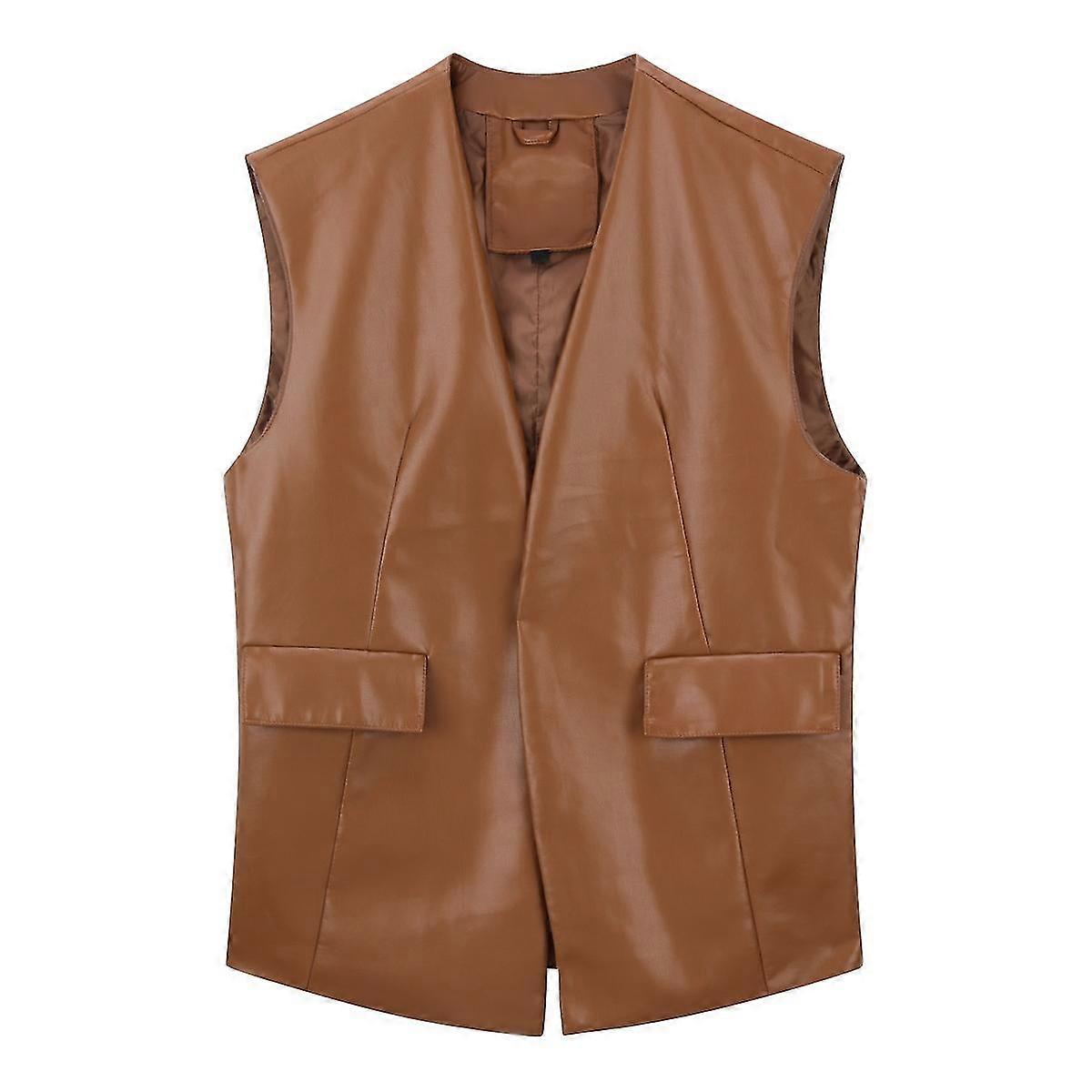 Naiwang Womens Leather Shiny Sleeveless Jacket Solid Color Slim Fit Lightweight Casual Leather Vest