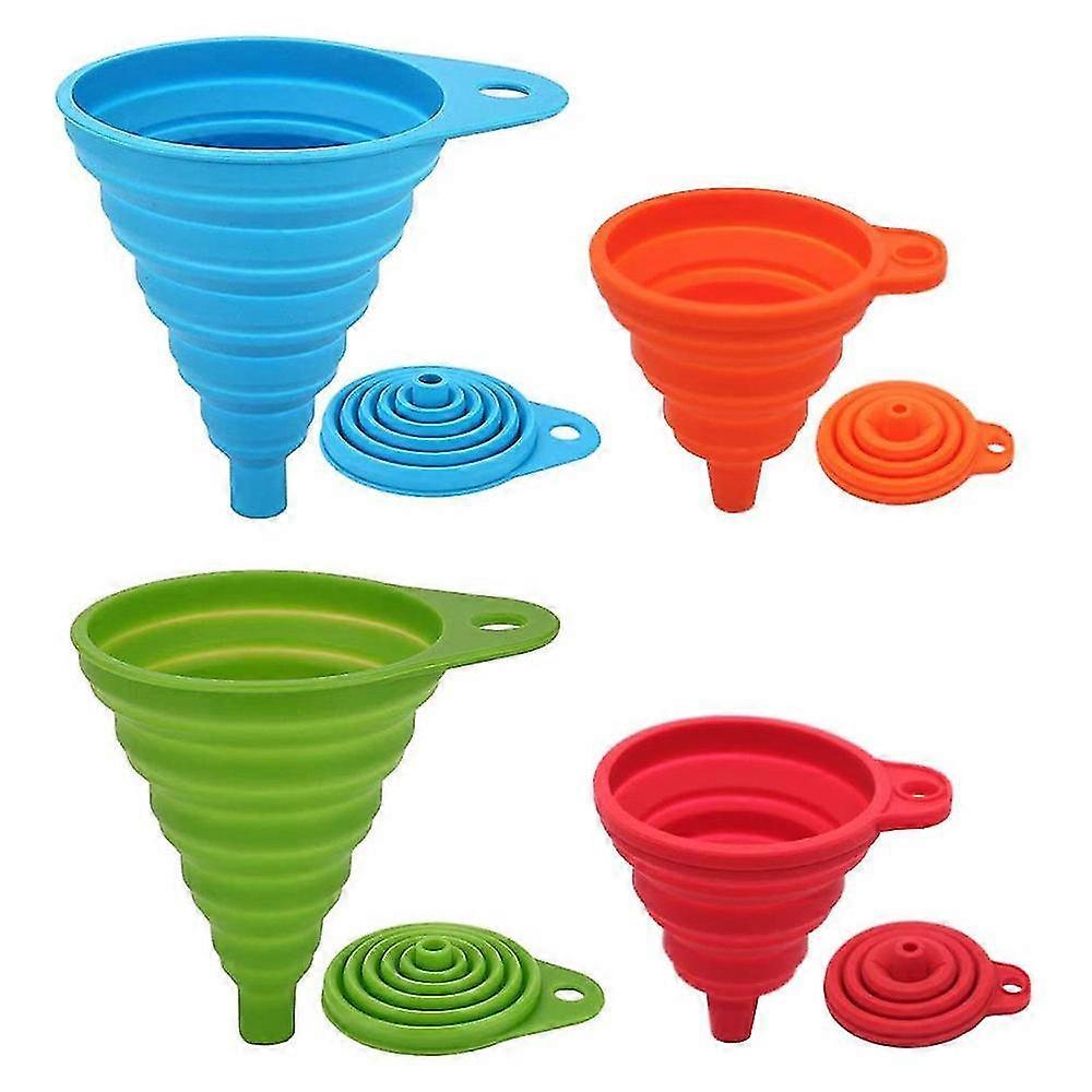Silicone Collapsible Funnel Set 4 Pack Small + Large, Foldable Funnel