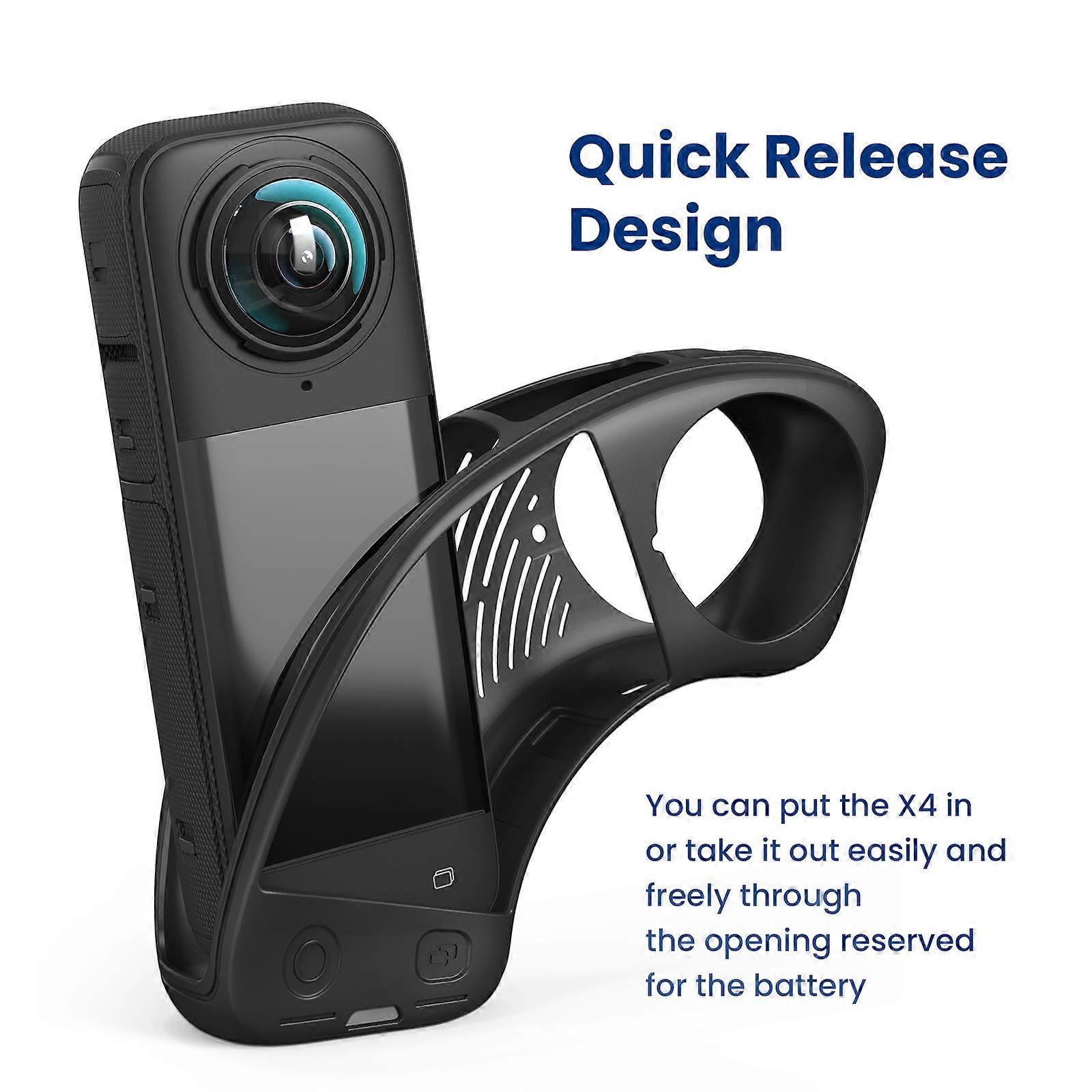 aMagisn Panorama Camera Silicone Protective Case Cover + Silicone Lens Cap with Wrist Strap Shock-Proof Compatible with Insta360 X4 Camera Accessorie