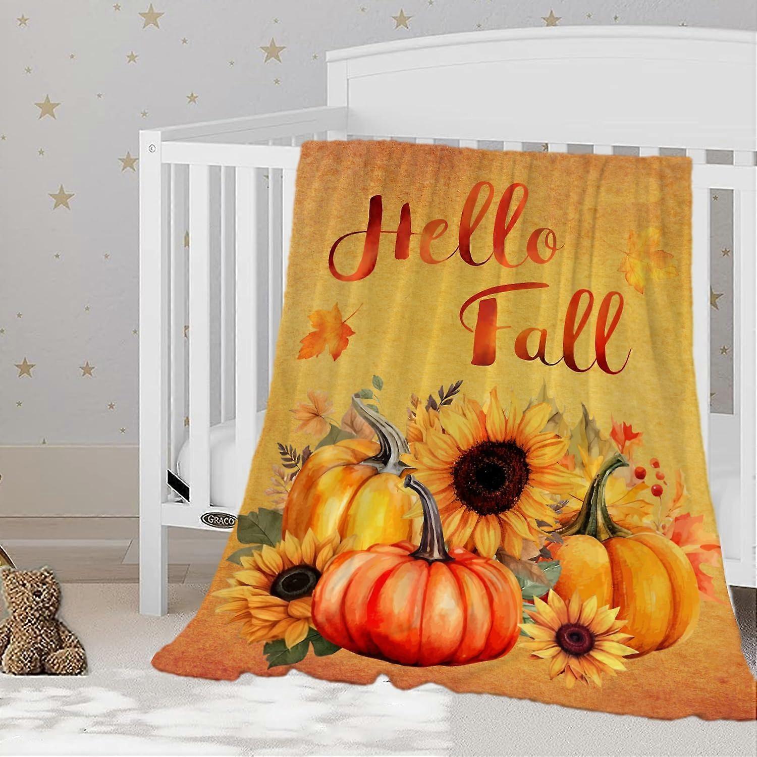Fall Decoraitve Throw Blanket Small Orange Thanksgiving Autumn Pumpkins Sunflower Blanket Baby Pet Blanket for Infant Toddler Crib Soft Lightweight Fu