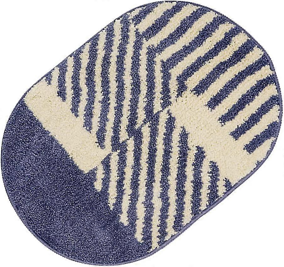 Sunrain Soft Fluffy Microfiber Oval Bathroom Rugs Non-slip Strong Water Absorption Bath Mat (blue And White Stripes, 18"x26")