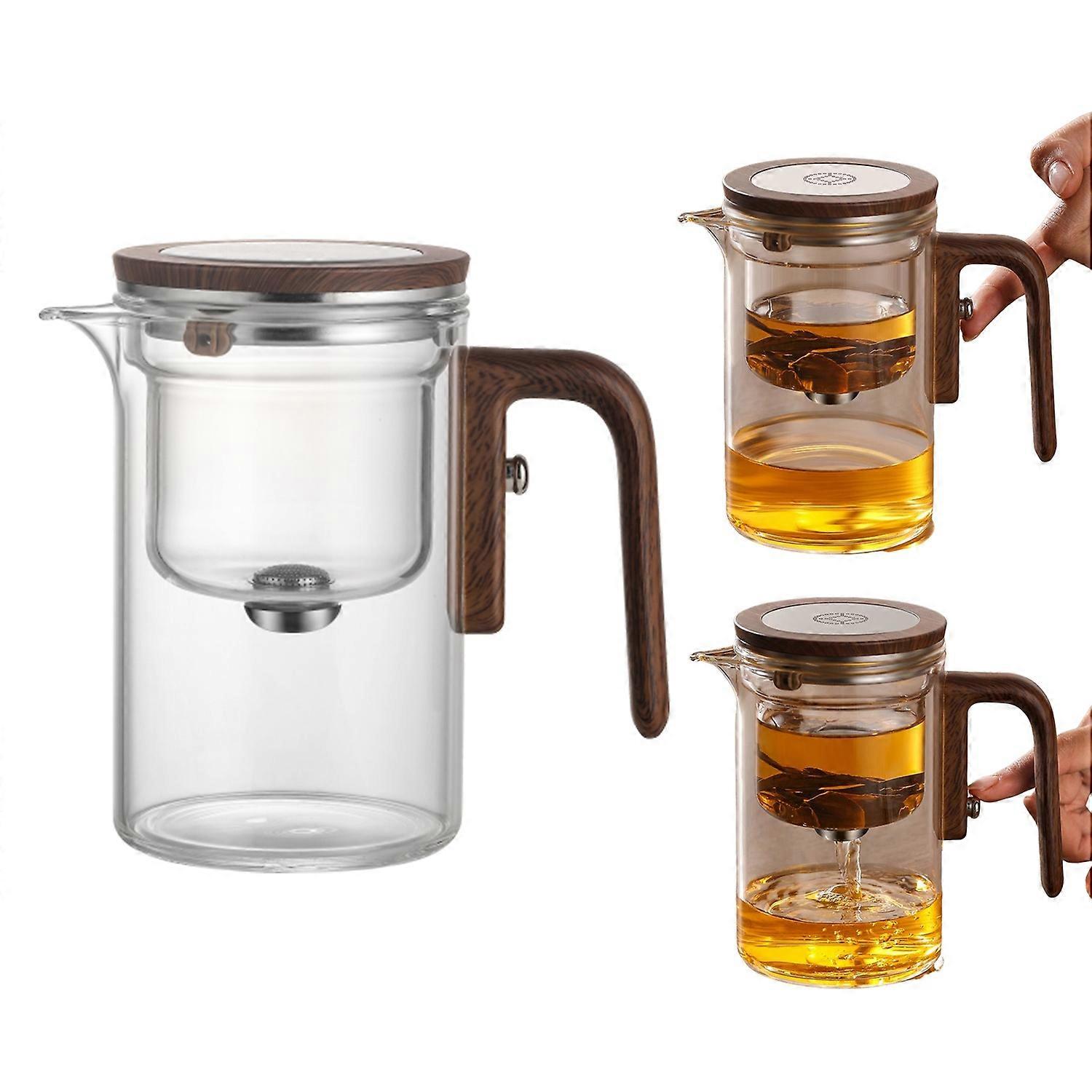 Glass Teapot Water Separation Wooden Handle Glass Teapot with Infuser Drip-Free Spout Tea Pot for