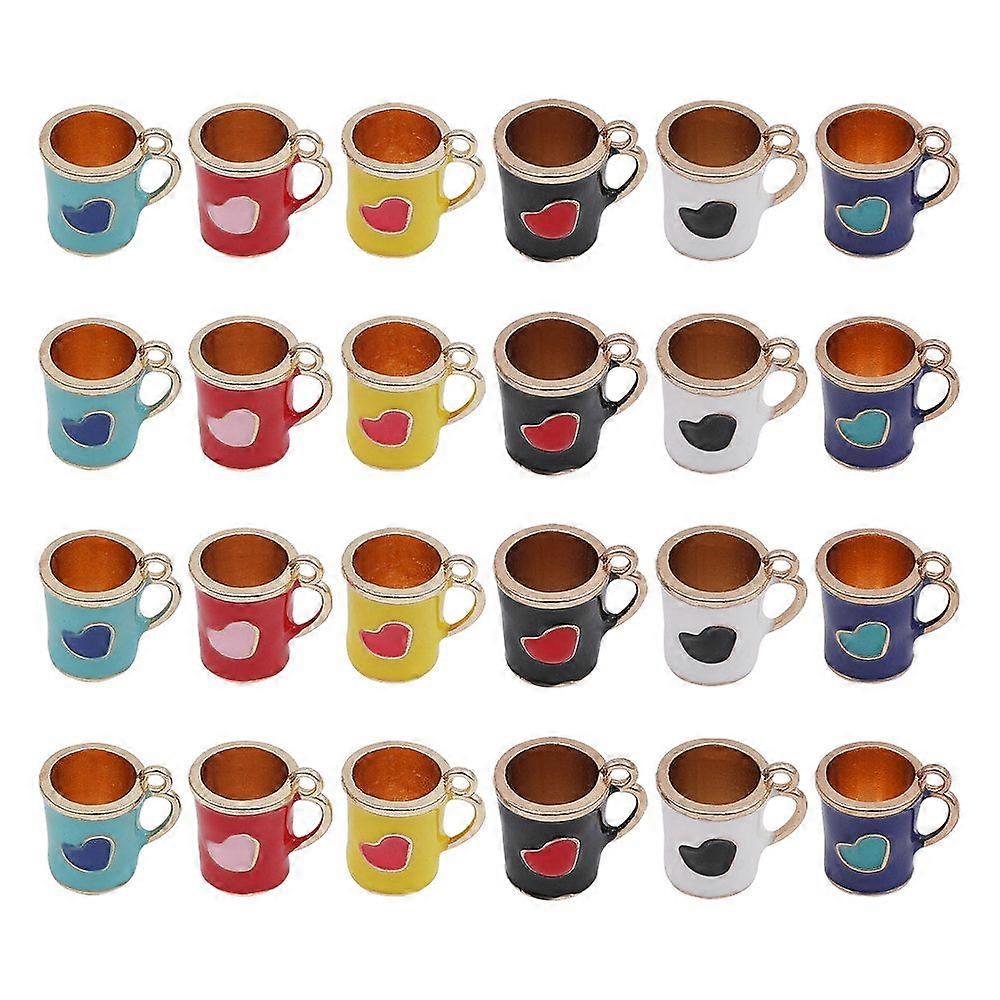 1Box 24Pcs 6 Colors Alloy Enamel Pendants Cup with Heart Pattern Light Gold Mixed Color 12x13.5x10mm Hole: 1.5mm 4pcs/color