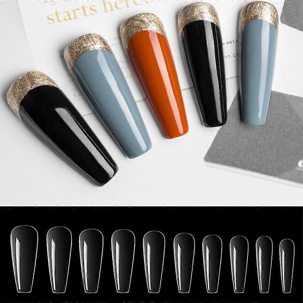 500 Pcs Artificial Nail Tips False Nail, Natural Nail Tips With Clear Box, Long Coffin Shape,9656