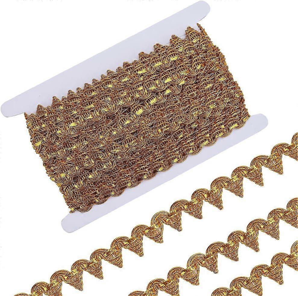 15 Yards Gold Braid Trim 3/4 Inch Width Metallic Lace Trim Gimp Braided Fringe Venice Ribbon Edge with Sequins Triangle Woven Trimming Craft Sewing Ga