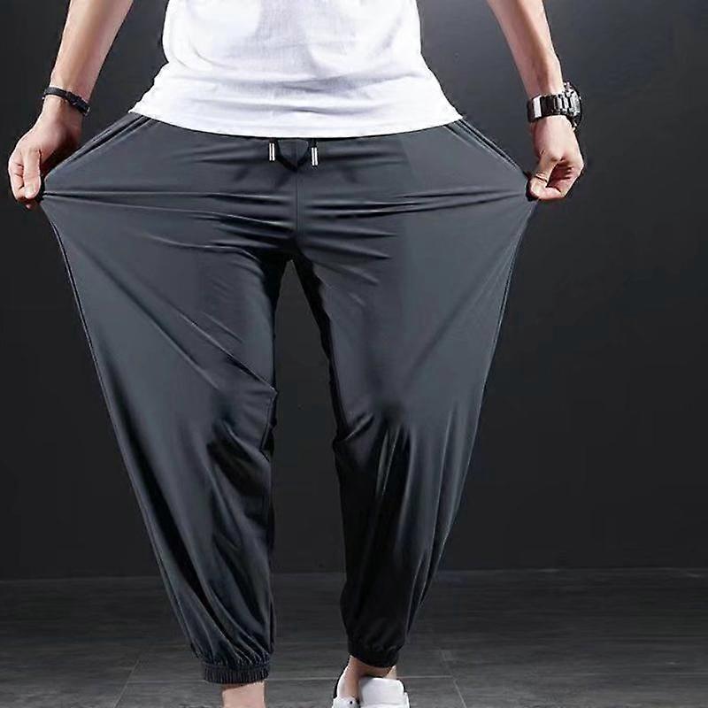 Summer Quick-drying Ice Silk Casual Pants Men's Ultra-thin Elastic Nine-point Pants Loose Drape Solid Beam Feet Pants