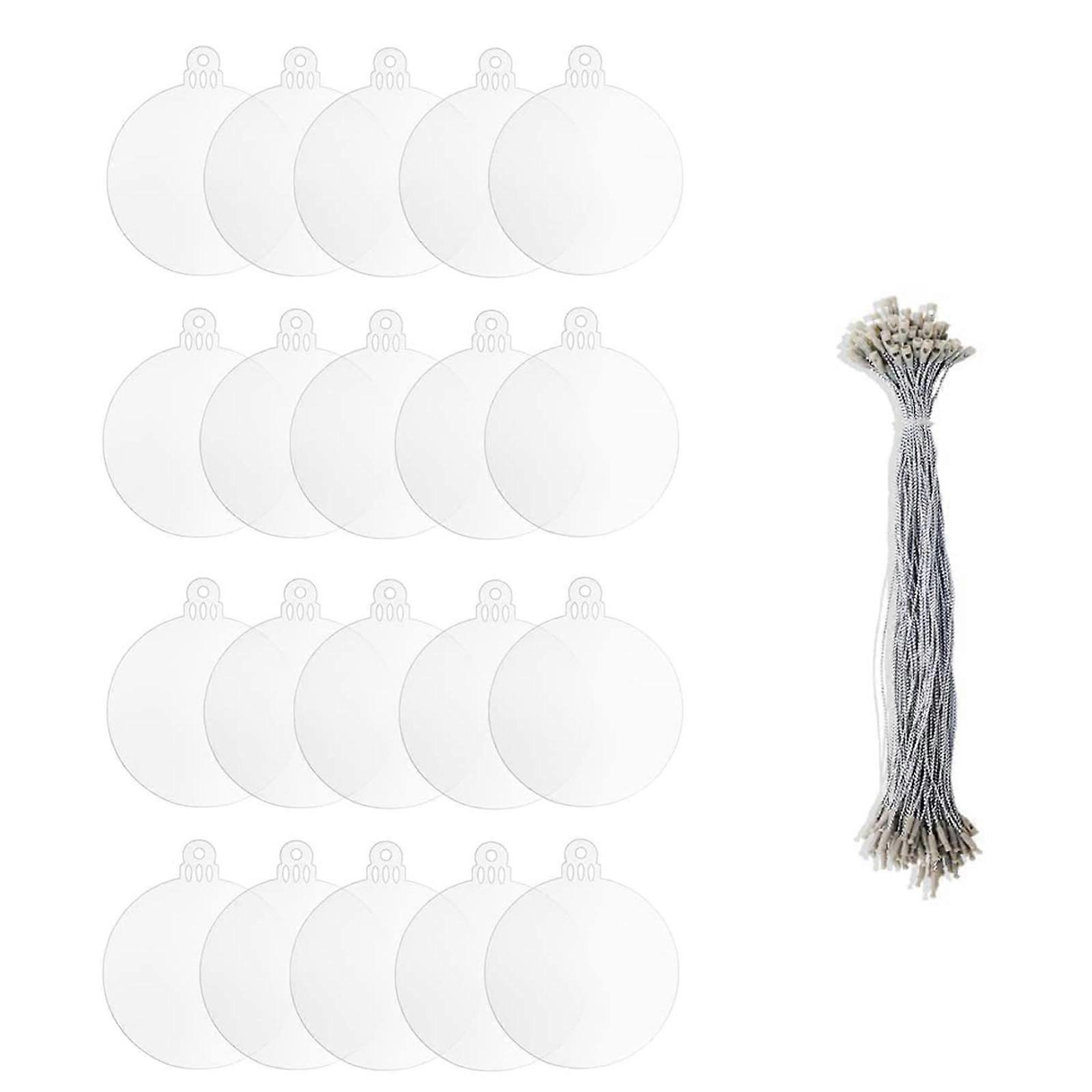 20pcs Clear Round Hexagon Acrylic Discs with Hole Rope Transparent Blank Christmas Ornaments for DIY Projects Tags Craft