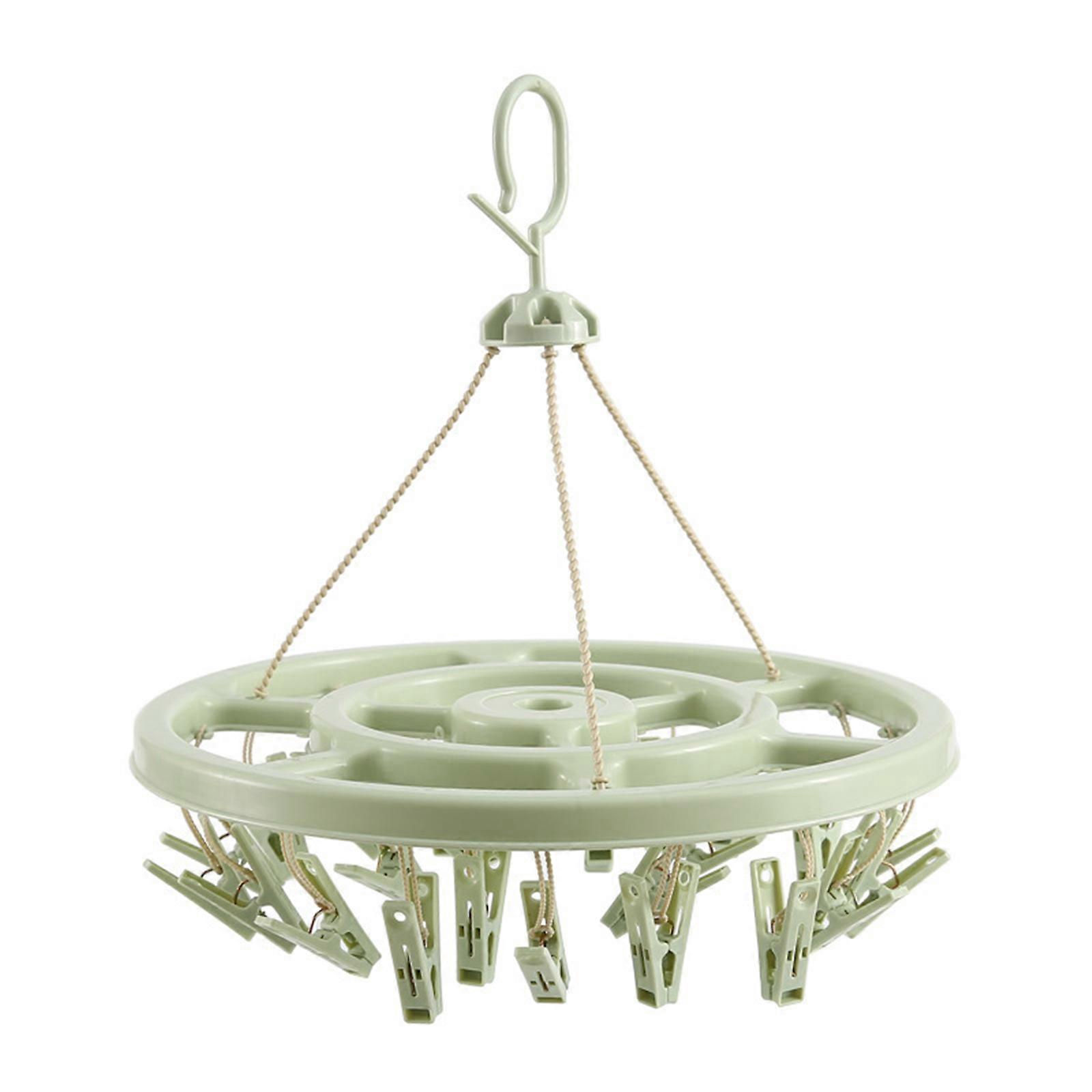 Foldable Clothes Drying Rack with 24 Windproof Clips 360 Rotatable Laundry Drying Rack for Bathroom Laundry Closet  Green