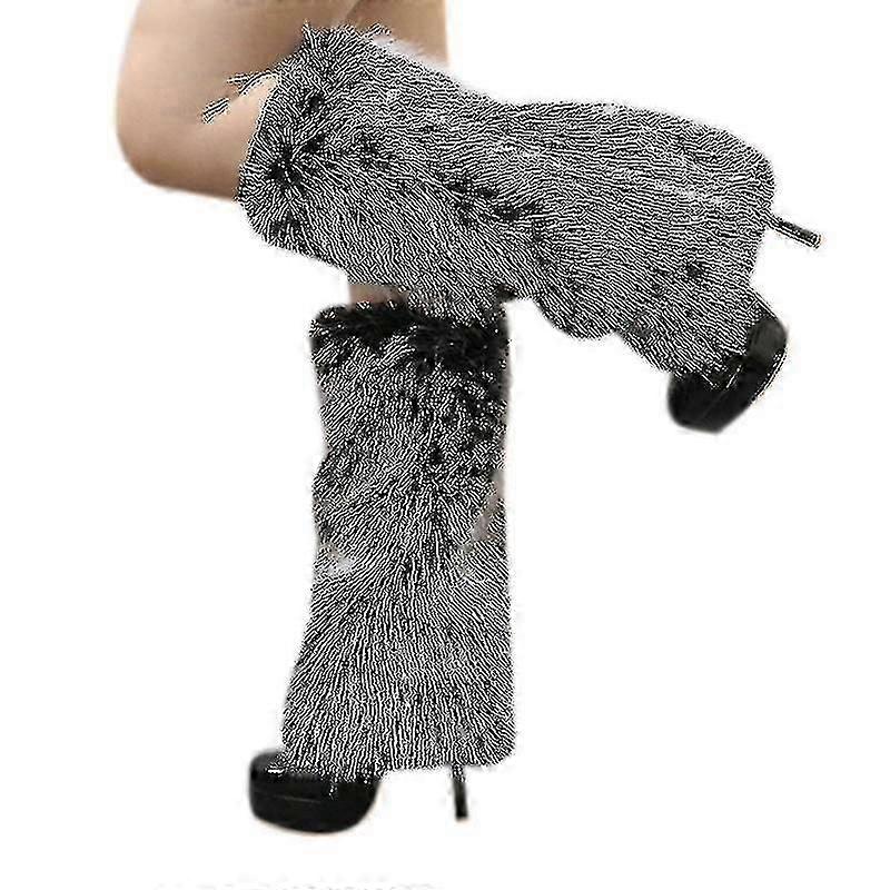 נשים פרווה רגליים חם יותר חורף פרוותי ארוך מגפיים חפתים לכסות zy3.4