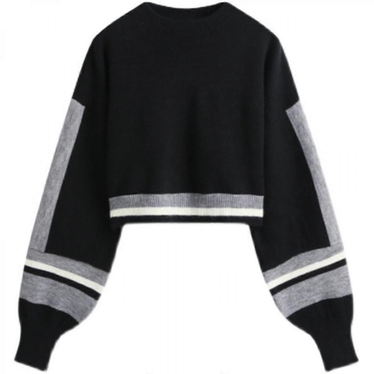 Women's Solid Long Lantern Sleeve Pullover Thin Sweater Top