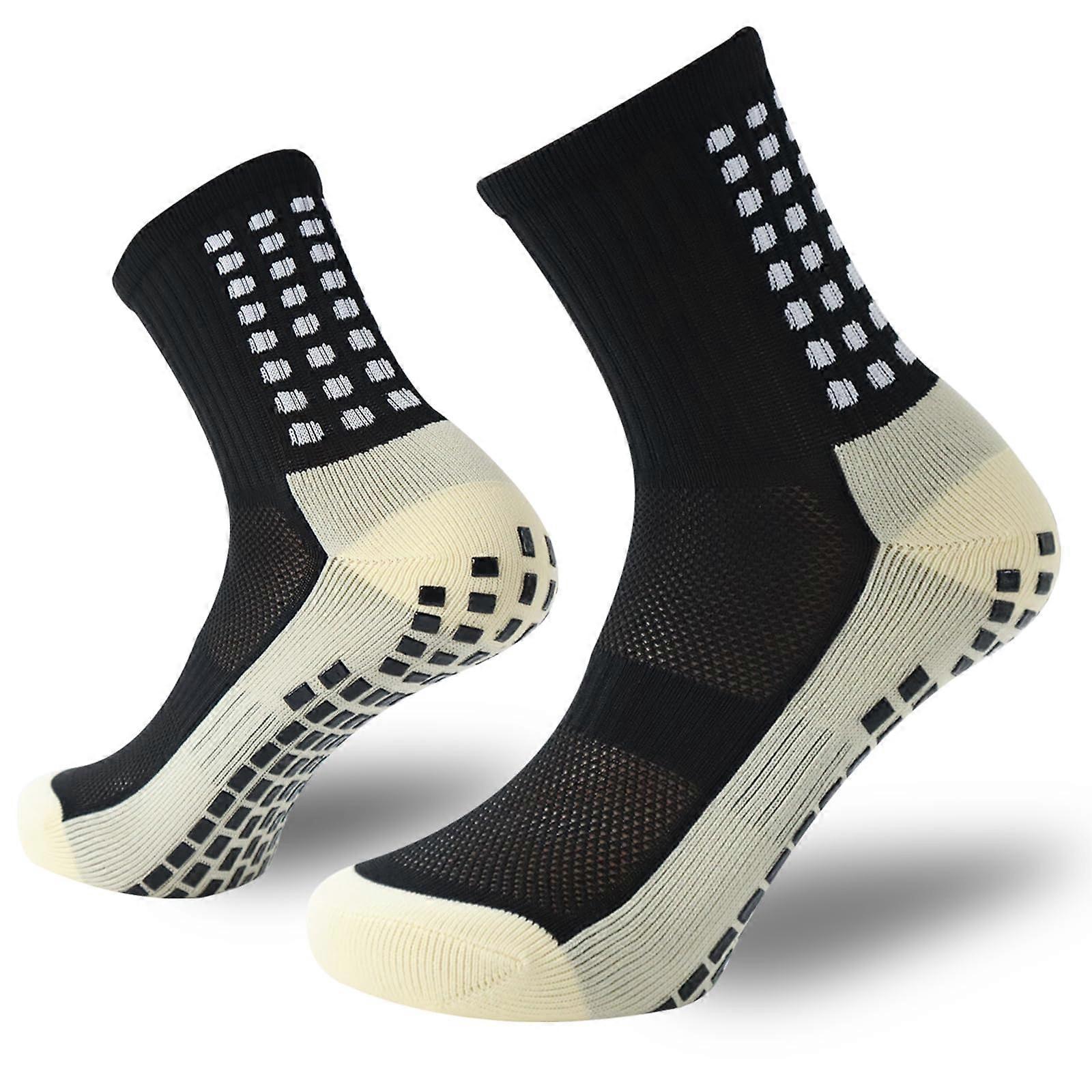 4 Pairs Non Slip Athletic Soccer Socks with Cushion Pads for Football, Size Large, Breathable Material, for Men and Women