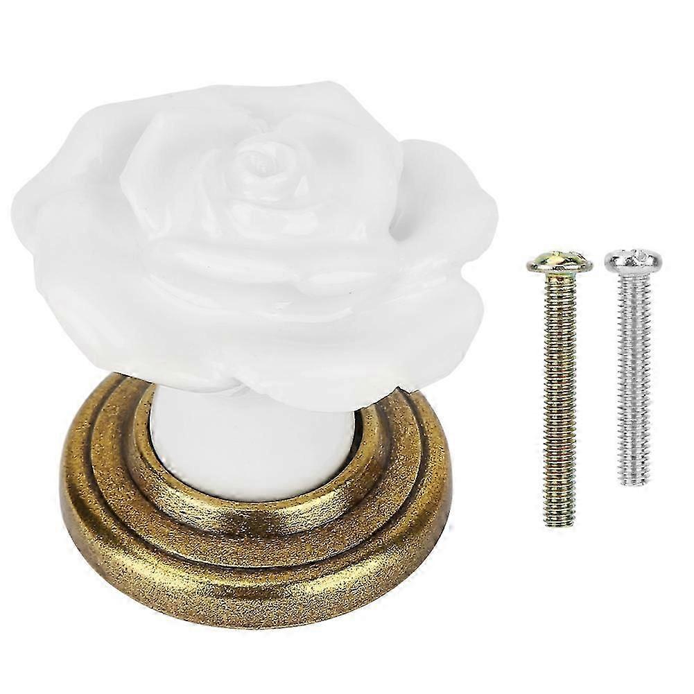 Ceramic Cabinet Handle Single Hole Rose Cupboard Door Knobs Wardrobe Drawer Pulls Bronze/White