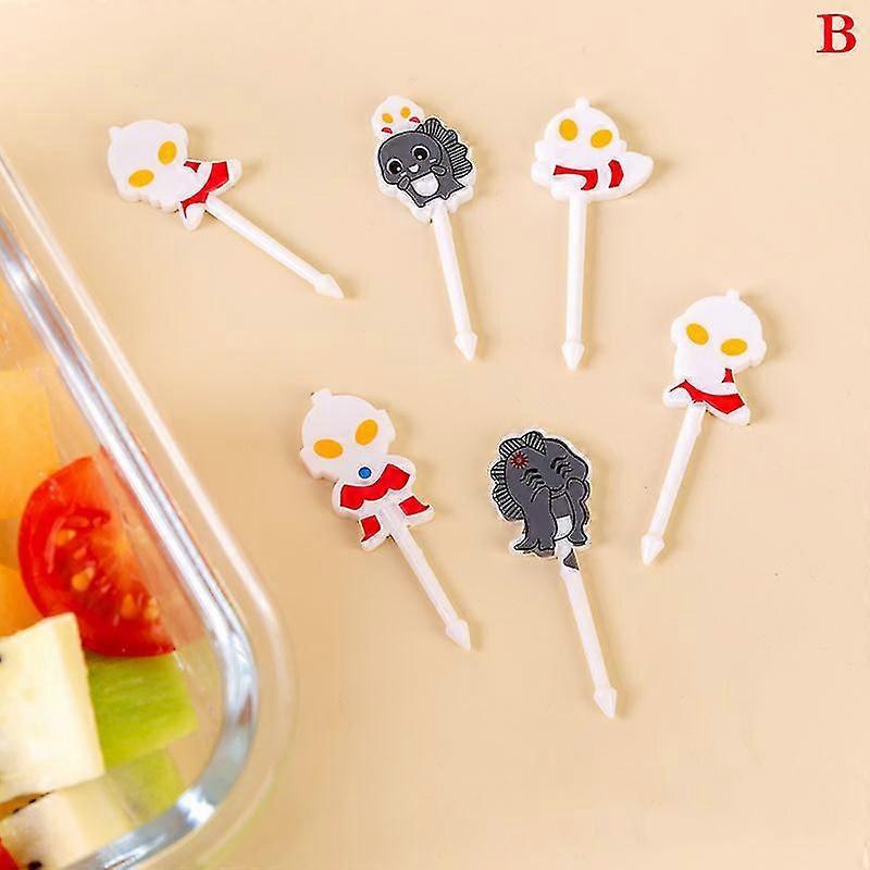 6/10pcs Halloween Fruit Fork Set Ultraman Plastic Fork Portable Cake Toothpicks