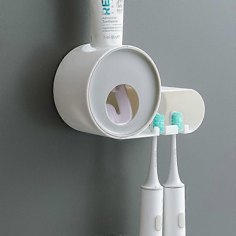 Automatic Toothpaste Dispenser, Wall Mounted Toothbrush Holder for Bathroom (Grey)