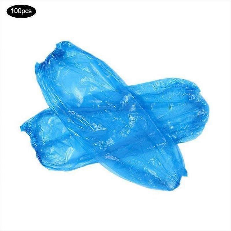Paquet de 100 surmanchons imperméables Manchons de bras de protection jetables Manchons en PE avec poignets élastiques Bleu