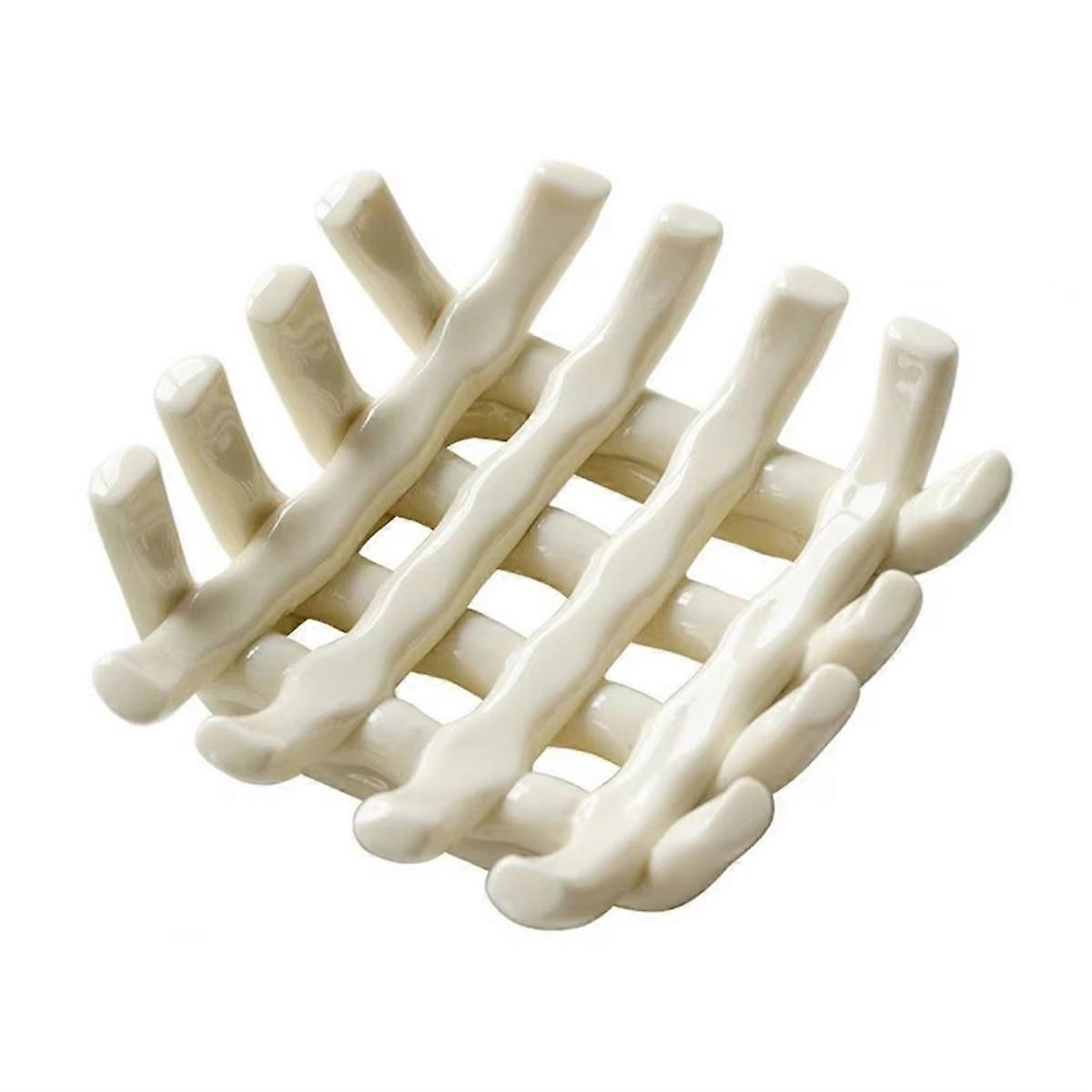 Ceramic Soap Holder for Bathroom, Stylish Self-Draining Dish with Hollow Design, Ideal for Shower a