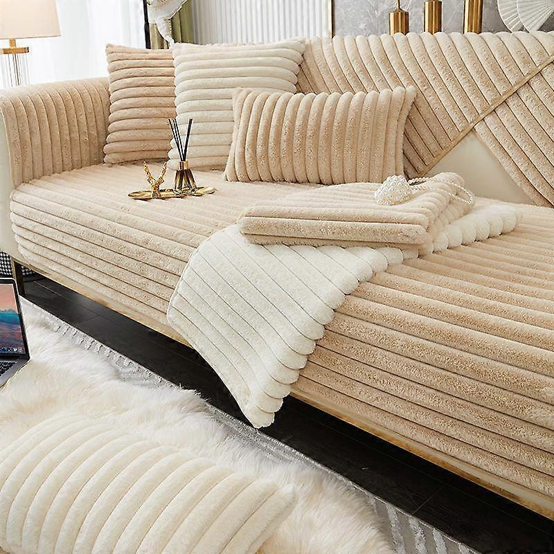 Winter Rabbit Plush Straight Strip Sofa Cover Thicken Soft Sofa Mat Couch Slipcovers for Living Room Solid Anti-slip Sofa Towel
