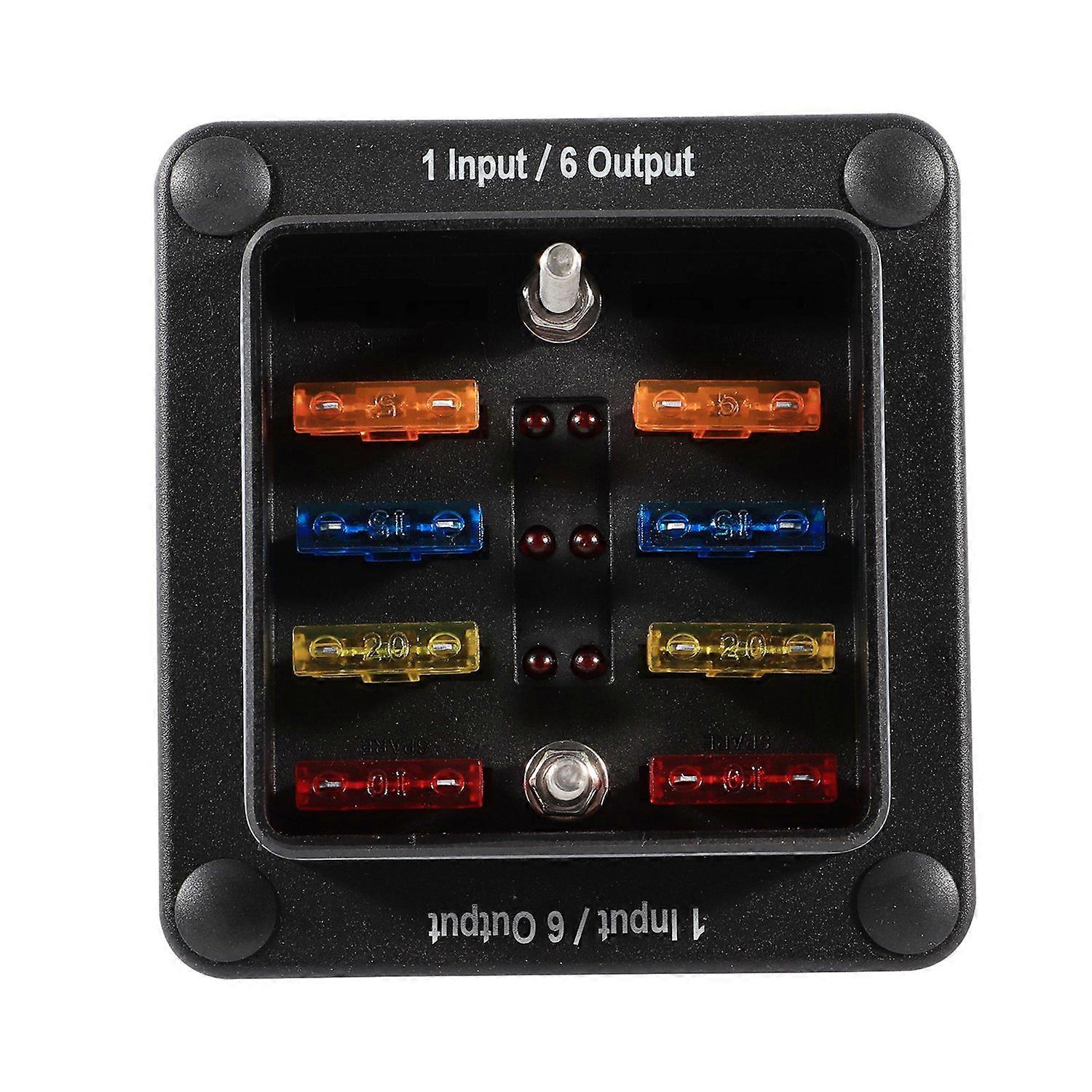 6 Way  Block Box W/Negative Bus, Updated Automotive Blade  Block Holder with LED Indicator Thumbscre