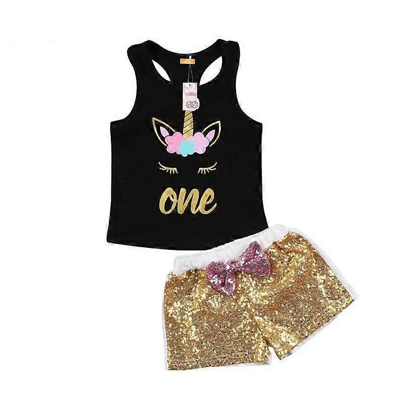 Toddler Girls Sleeveless Unicorn Top Sequins Short Pants