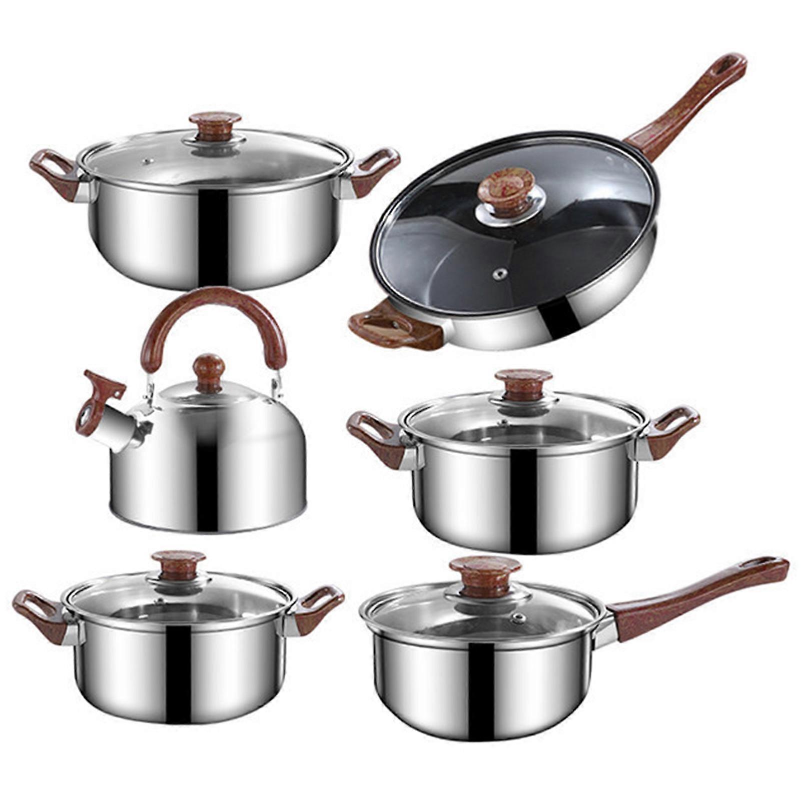 12Pcs Stainless Steel Cookware Set with 3L Kettle, Silver