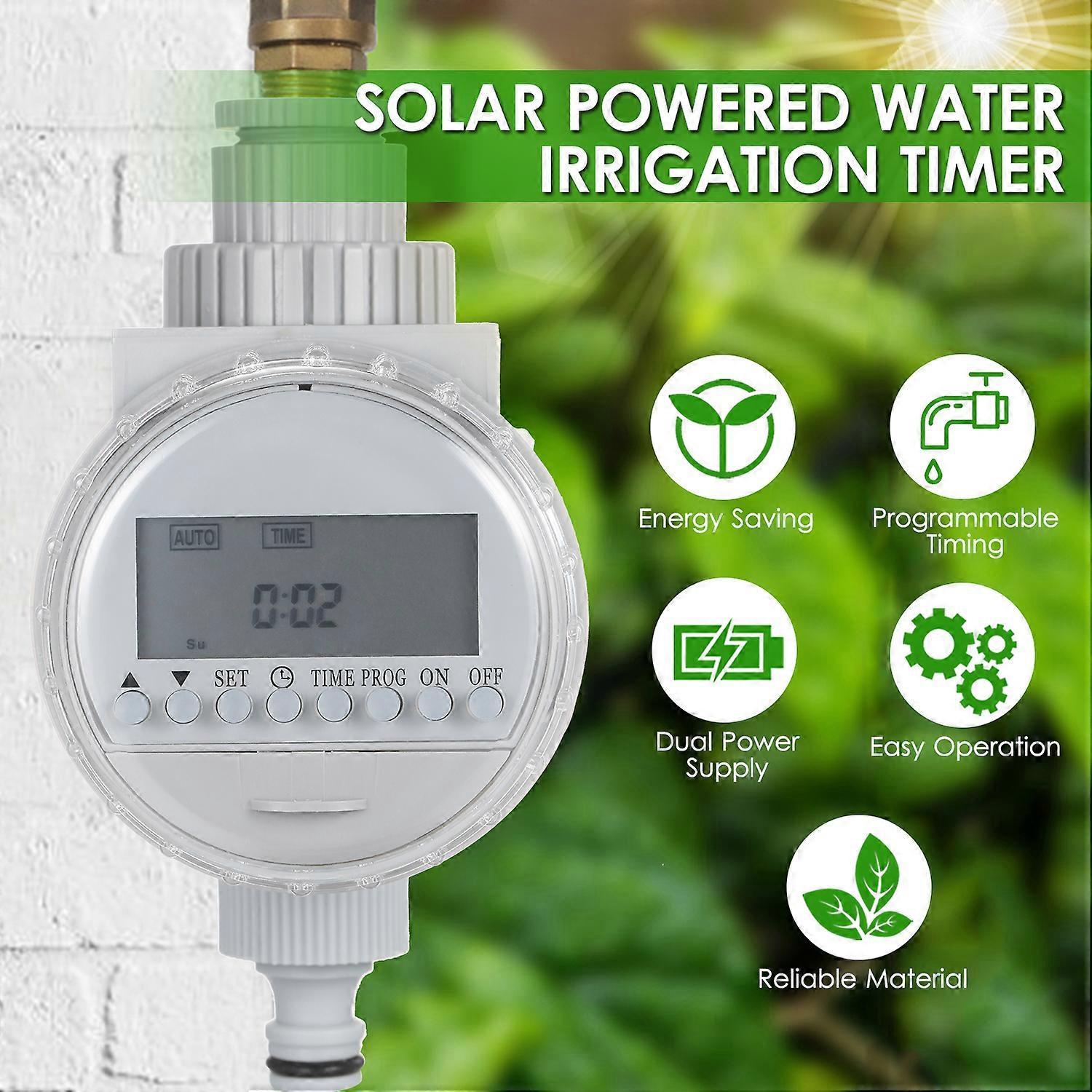 Solar Powered Water Irrigation Timer Electronic Programmable Automatic Watering Controller Hose Faucet Timer with LCD Display for Garden Lawn