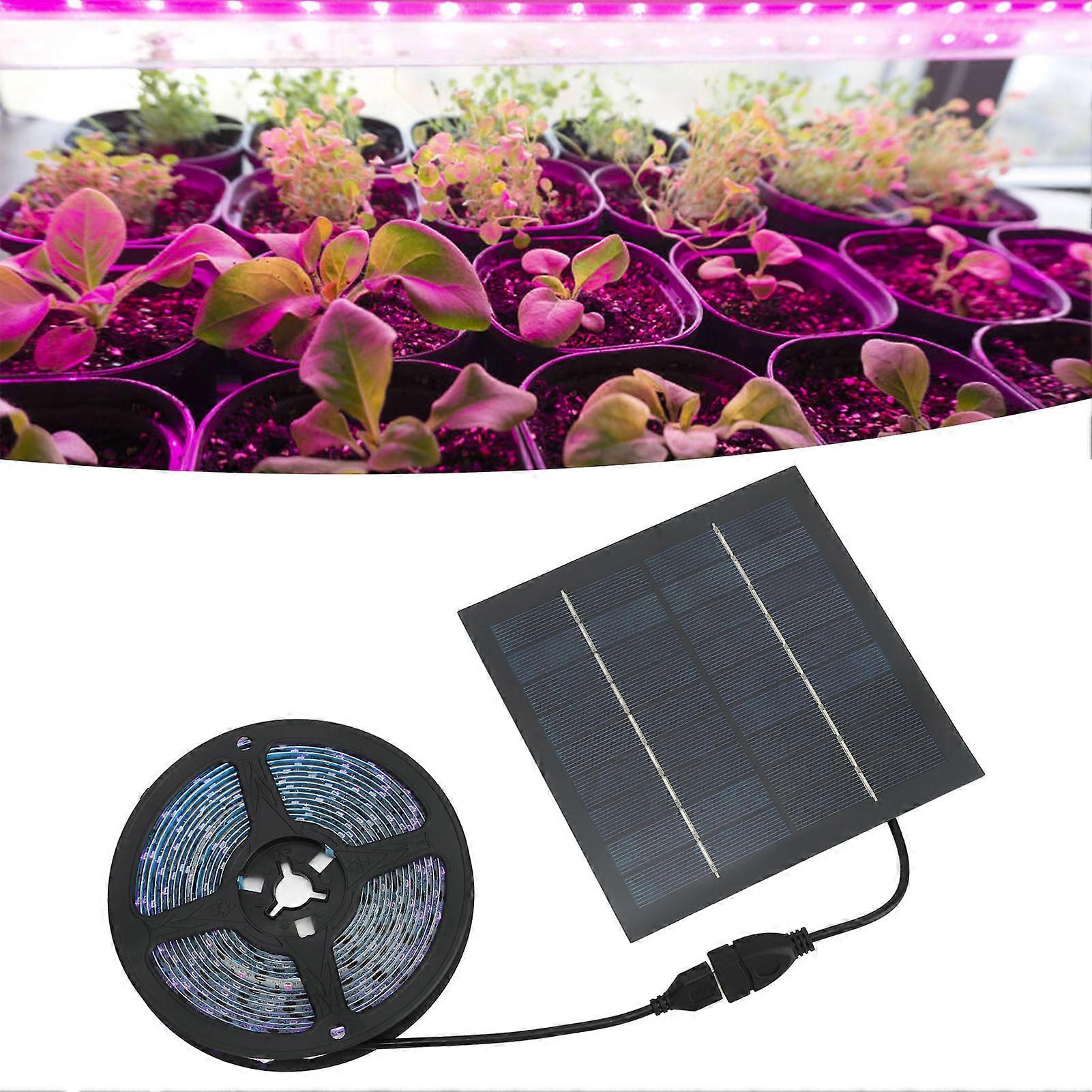 Solar Power 5M LED Plant Grow Lights Indoor Plants Grow Light Strips with Solar Panel 