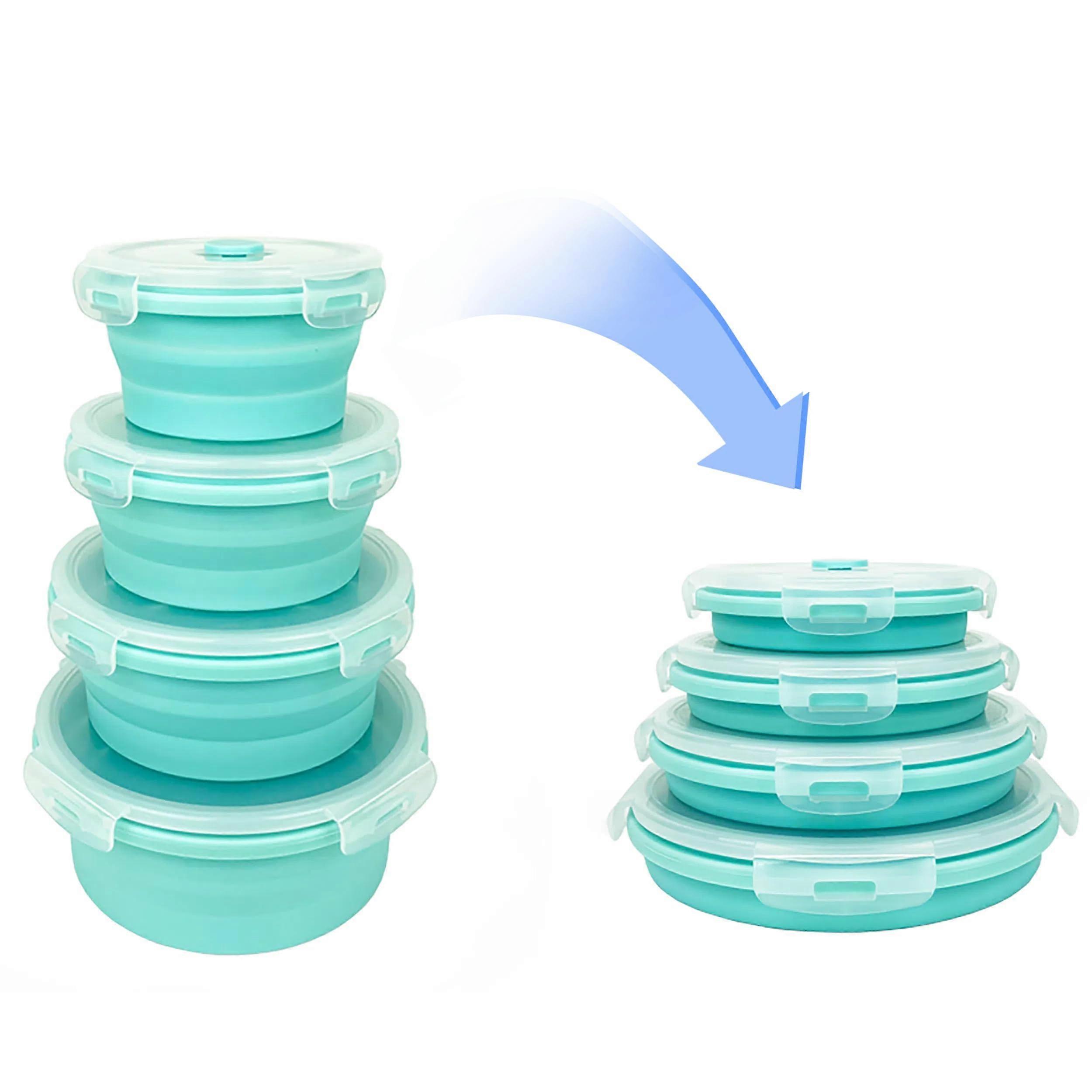 4 Pack Collapsible Silicone Food Storage Container Set for Camping Dishwasher-Safe