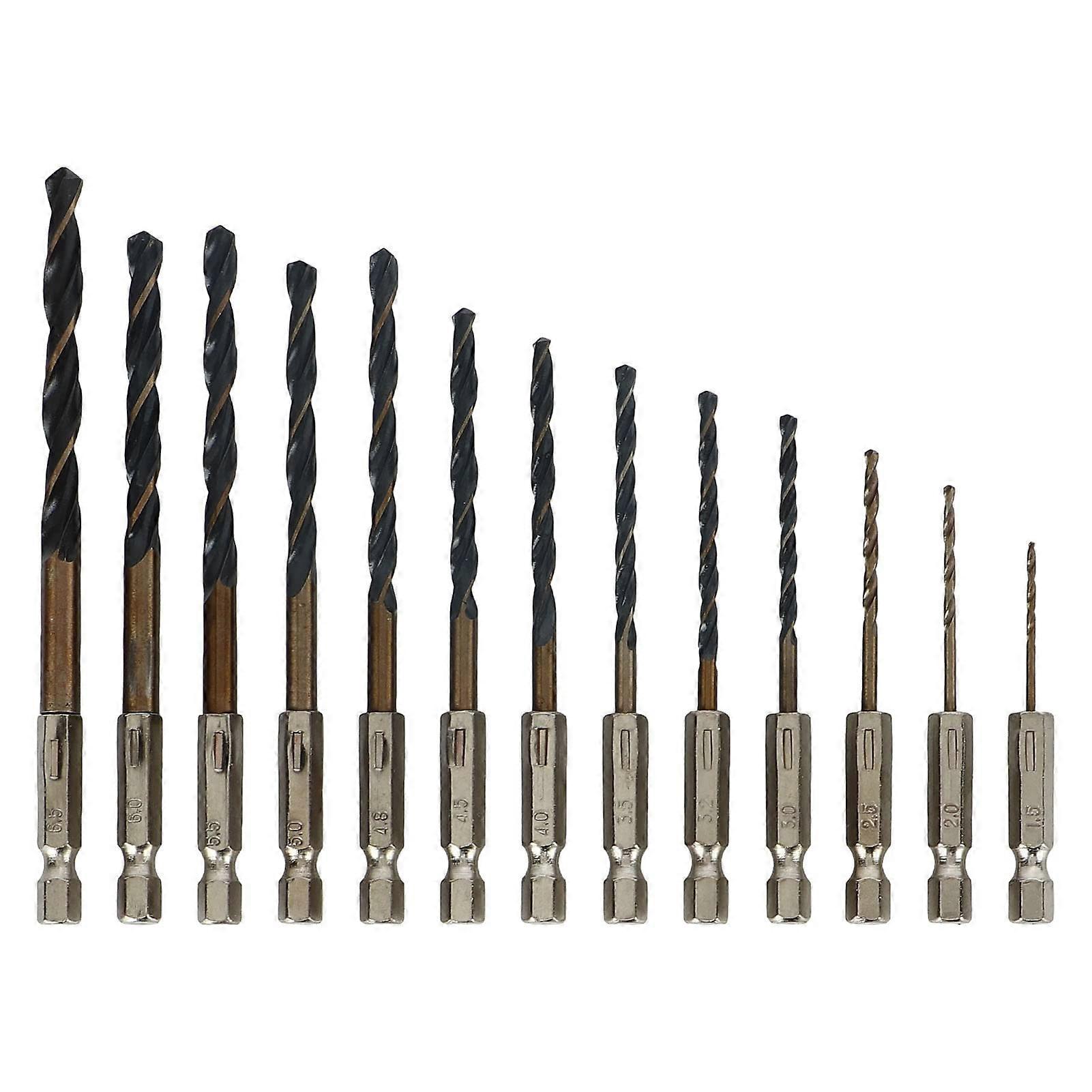 Drill Bits, 13Pcs Stainless Steel Hexagonal Shank Cobalt Twist Drill Bits High Speed Steel Drill Set for Drilling Wood Plastic Metal