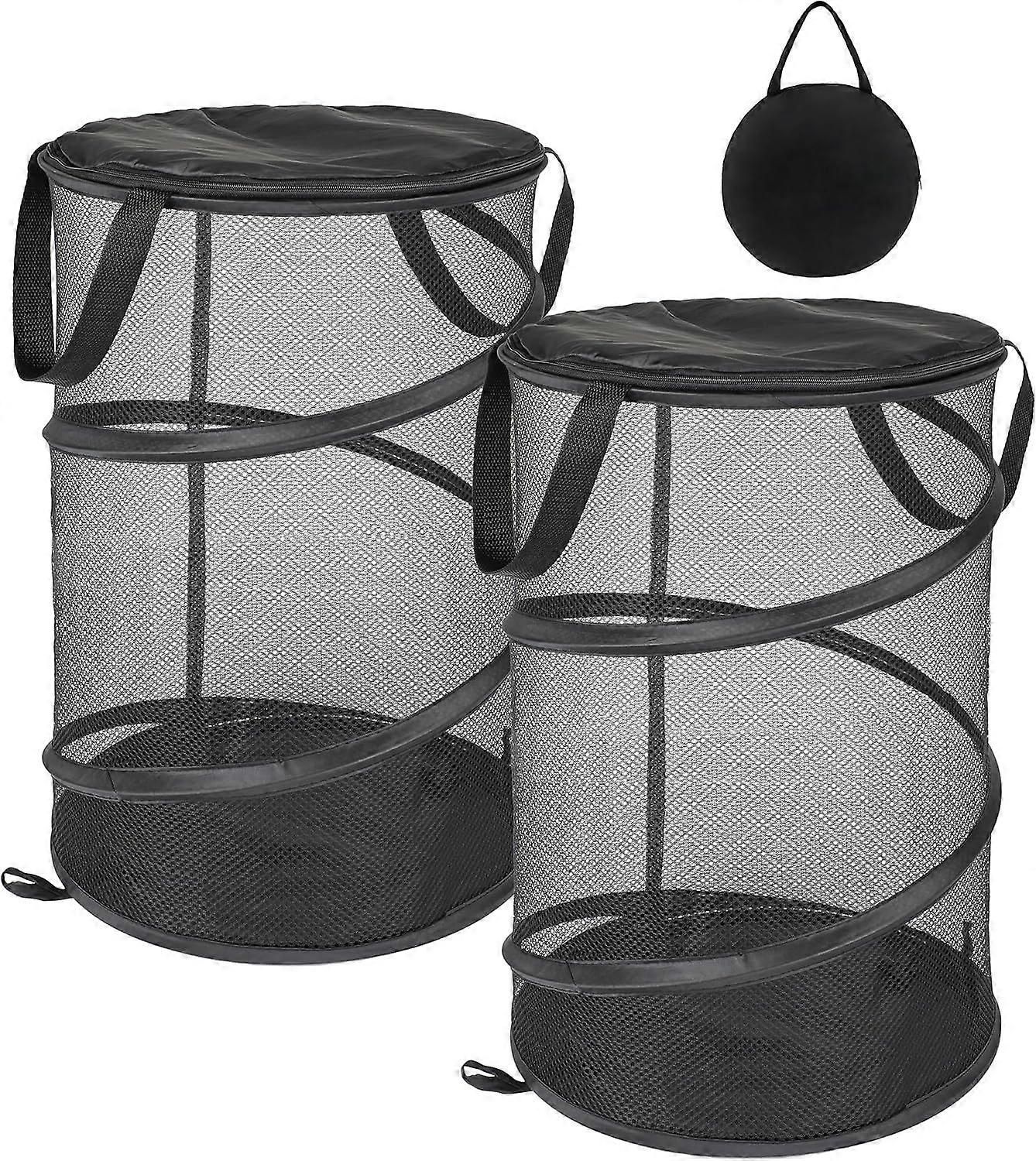 2 Pack Pop Up Laundry Baskets Foldable with Zippable Lid,Small Laundry Hamper for Clothes,Toy,Camping,Travel,Dorm