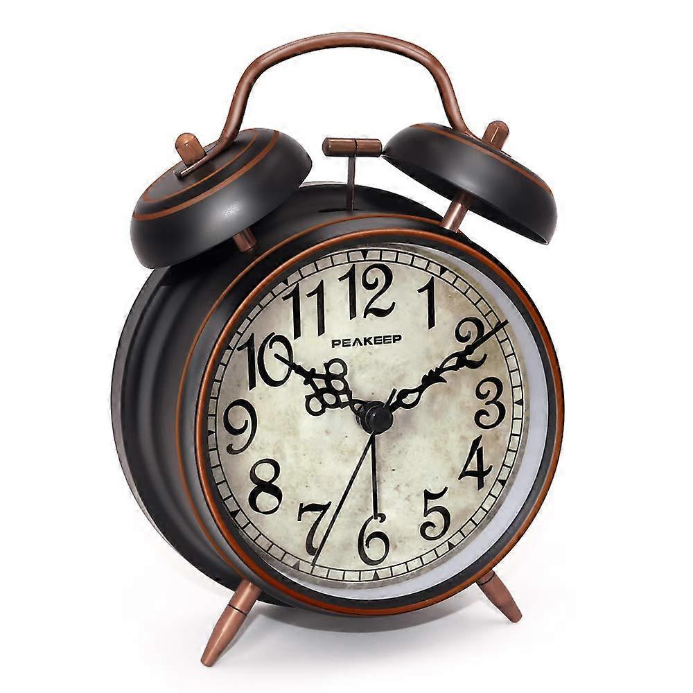 Retro 4-Inch Battery Twin Bell High Alarm Clock Black with Arabic Numerals Bedside Clock for Home Decor